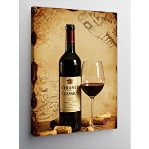 Kanvas Tablo Şarap Şişesi Ve Bardak 70x100 cm