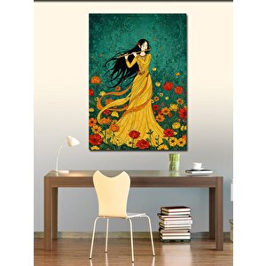 Kanvas Tablo Sarı Elbise Ve Çiçekler 70x100 cm