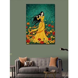 Kanvas Tablo Sarı Elbise Ve Çiçekler 70x100 cm