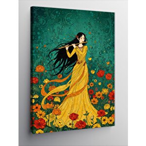 Kanvas Tablo Sarı Elbise Ve Çiçekler 50x70 cm