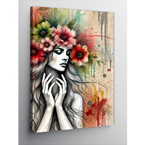 Kanvas Tablo Çiçek Taçlı Kadın Portresi 100x140 cm