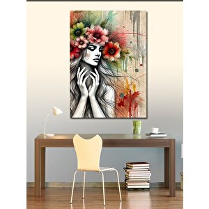 Kanvas Tablo Çiçek Taçlı Kadın Portresi 100x140 cm