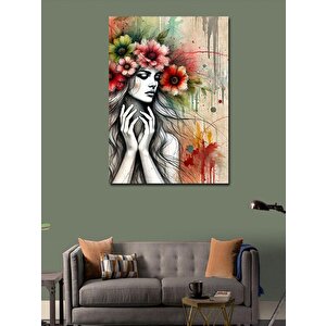 Kanvas Tablo Çiçek Taçlı Kadın Portresi 100x140 cm