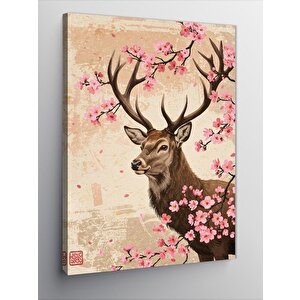 Kanvas Tablo Çiçeklerle Geyik Portresi 100x140 cm