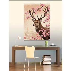 Kanvas Tablo Çiçeklerle Geyik Portresi 70x100 cm