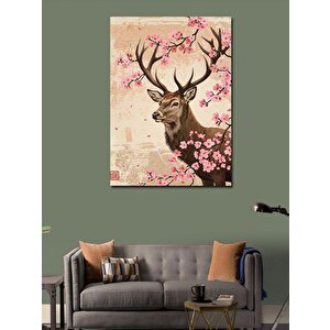 Kanvas Tablo Çiçeklerle Geyik Portresi 70x100 cm