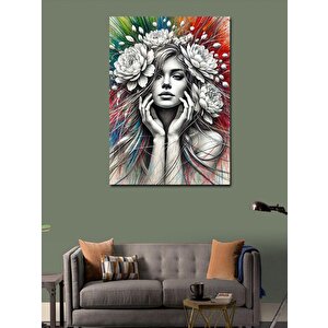 Kanvas Tablo Çiçeklerle Süslenmiş Kadın 100x140 cm