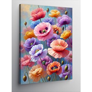 Kanvas Tablo Pembe Ve Mor Çiçekler 50x70 cm