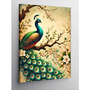 Kanvas Tablo Tavus Kuşu Ve Çiçek Dalı 100x140 cm