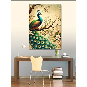 Kanvas Tablo Tavus Kuşu Ve Çiçek Dalı 100x140 cm