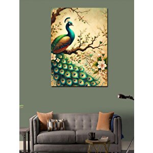 Kanvas Tablo Tavus Kuşu Ve Çiçek Dalı 100x140 cm