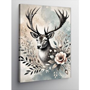 Kanvas Tablo Çiçeklerle Geyik Portresi 70x100 cm