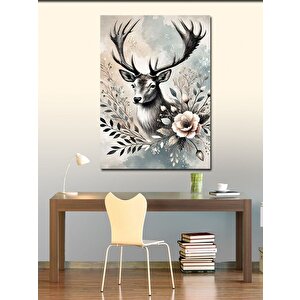 Kanvas Tablo Çiçeklerle Geyik Portresi 70x100 cm