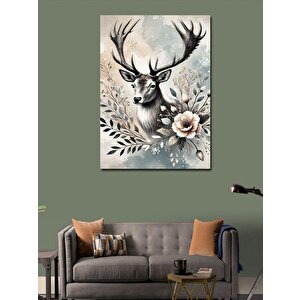 Kanvas Tablo Çiçeklerle Geyik Portresi 70x100 cm