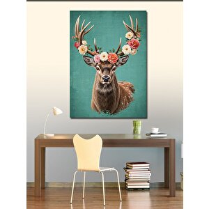 Kanvas Tablo Çiçeklerle Süslenmiş Geyik 50x70 cm
