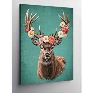 Kanvas Tablo Çiçeklerle Süslenmiş Geyik 100x140 cm