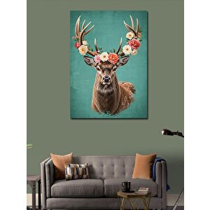 Kanvas Tablo Çiçeklerle Süslenmiş Geyik 100x140 cm