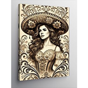 Kanvas Tablo Vintage Kadın Ve Çiçek 100x140 cm