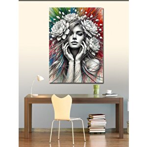 Kanvas Tablo Çiçeklerle Süslenmiş Kadın 50x70 cm