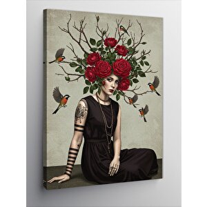Kanvas Tablo Çiçek Taçlı Gotik Kadın 100x140 cm