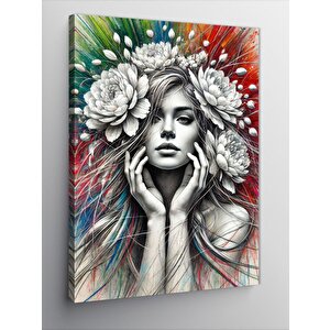 Kanvas Tablo Çiçeklerle Süslenmiş Kadın 70x100 cm