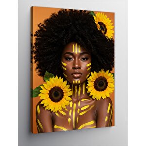 Kanvas Tablo Güneş Çiçeği Taçlı Afro Kadın 100x140 cm