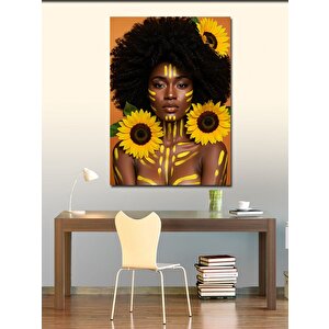 Kanvas Tablo Güneş Çiçeği Taçlı Afro Kadın 100x140 cm