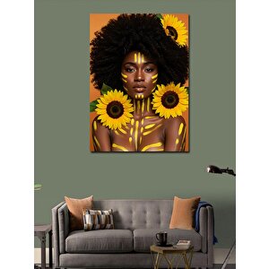 Kanvas Tablo Güneş Çiçeği Taçlı Afro Kadın 100x140 cm