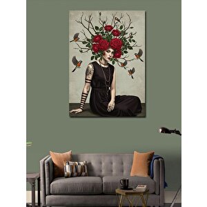 Kanvas Tablo Çiçek Taçlı Gotik Kadın 50x70 cm