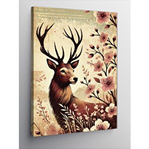 Kanvas Tablo Çiçekli Geyik Portresi 100x140 cm