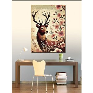 Kanvas Tablo Çiçekli Geyik Portresi 100x140 cm