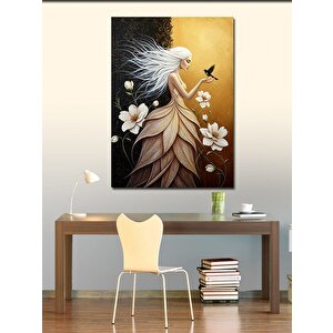 Kanvas Tablo Beyaz Çiçek Ve Kuş 70x100 cm