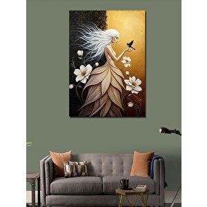 Kanvas Tablo Beyaz Çiçek Ve Kuş 70x100 cm