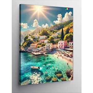 Kanvas Tablo Sahil Köyü Manzarası 100x140 cm