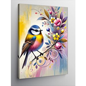 Kanvas Tablo Kuş Ve Renkli Çiçekler 50x70 cm