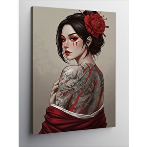 Kanvas Tablo Kırmızı Çiçek Dövmeli Kadın 100x140 cm