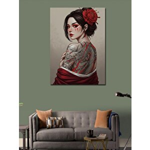 Kanvas Tablo Kırmızı Çiçek Dövmeli Kadın 100x140 cm
