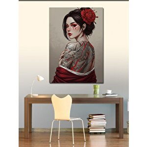 Kanvas Tablo Kırmızı Çiçek Dövmeli Kadın 70x100 cm