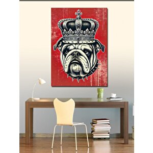 Kanvas Tablo Taçlı Bulldog Çizimi 100x140 cm