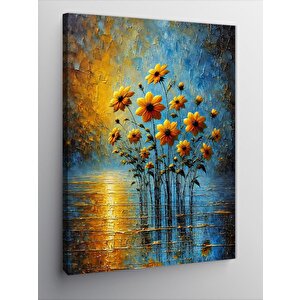 Kanvas Tablo Su Üzerindeki Sarı Çiçekler 100x140 cm