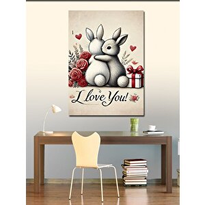Kanvas Tablo Sevimli Tavşan Ve Çiçekler 70x100 cm