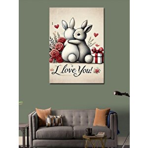 Kanvas Tablo Sevimli Tavşan Ve Çiçekler 70x100 cm