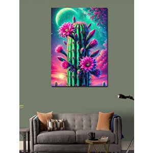 Kanvas Tablo Renkli Çiçekli Kaktüs 50x70 cm