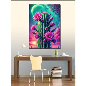 Kanvas Tablo Renkli Çiçekli Kaktüs 70x100 cm