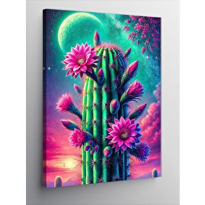 Kanvas Tablo Renkli Çiçekli Kaktüs 100x140 cm