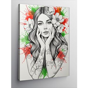 Kanvas Tablo Çiçekli Soyut Kadın Yüzü 100x140 cm