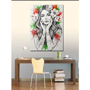 Kanvas Tablo Çiçekli Soyut Kadın Yüzü 100x140 cm