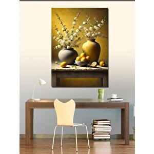 Kanvas Tablo Limon Ve Çiçek Vazosu 70x100 cm