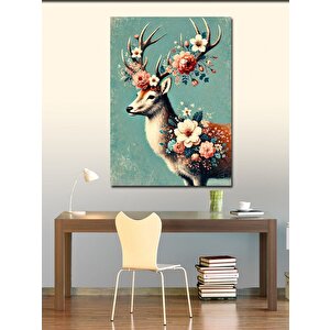 Kanvas Tablo Çiçekli Geyik Portresi 50x70 cm