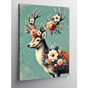 Kanvas Tablo Çiçekli Geyik Portresi 100x140 cm